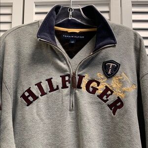 Men’s Y2K Tommy Hilfiger 1/4 Zip Sweater Preppy Heritage  Classic Size Large Gre